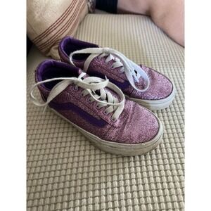 Vans Girls Old Skool Low Purple Lilac Glitter Sparkle Size 12 Sneakers Shoes